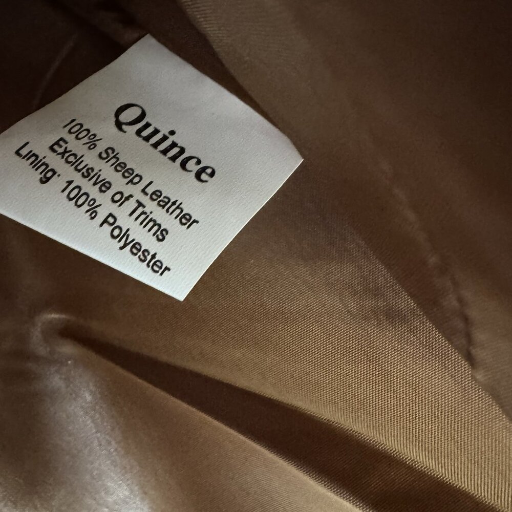 Quince Women's Cognac Leather Motorcycle Jacket size XS Sheep Leather Belted - Picture 11 of 16